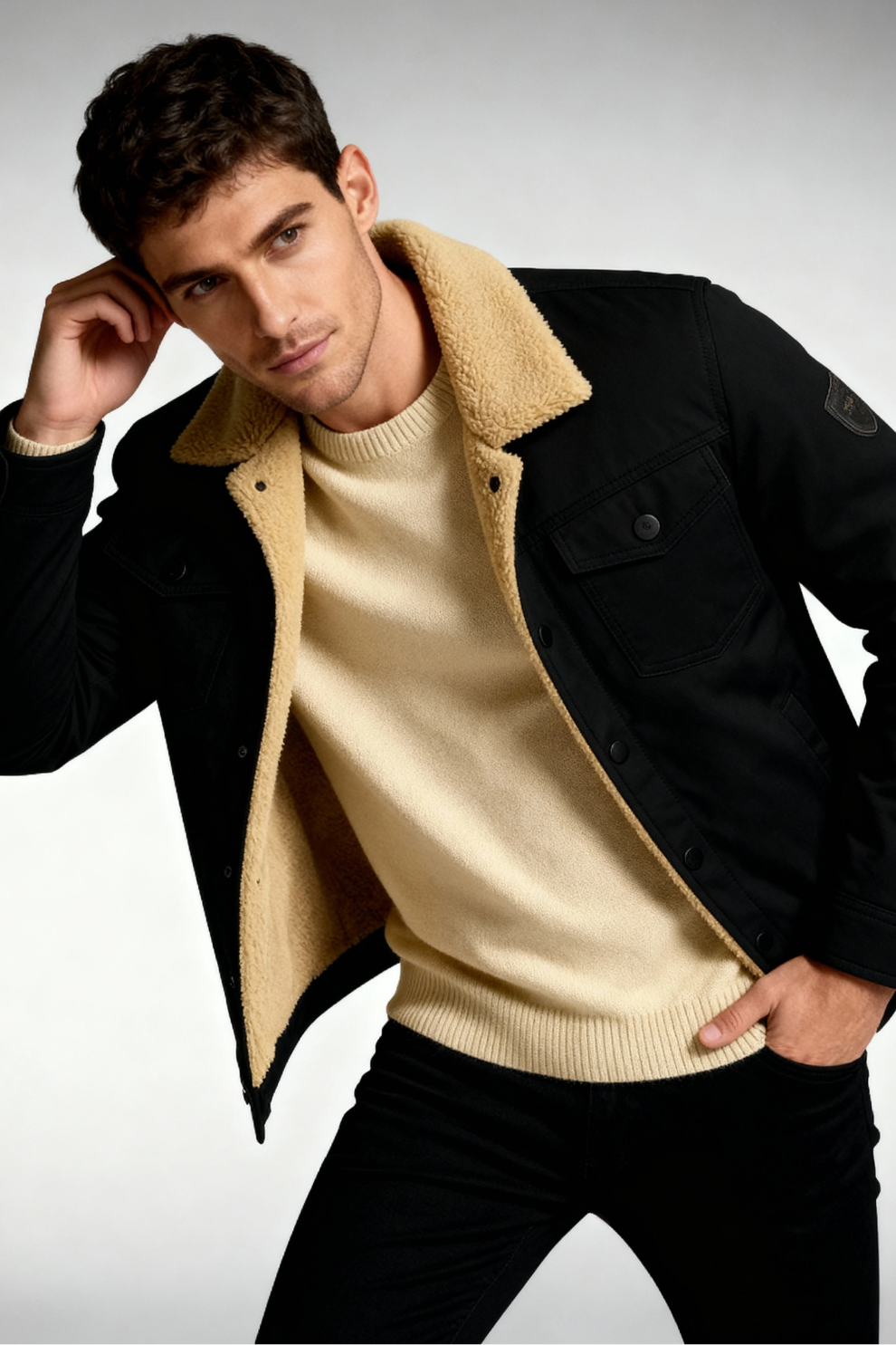 Men's Sherpa-Collar Trucker Jacket, Snap-Front Everyday Coat
