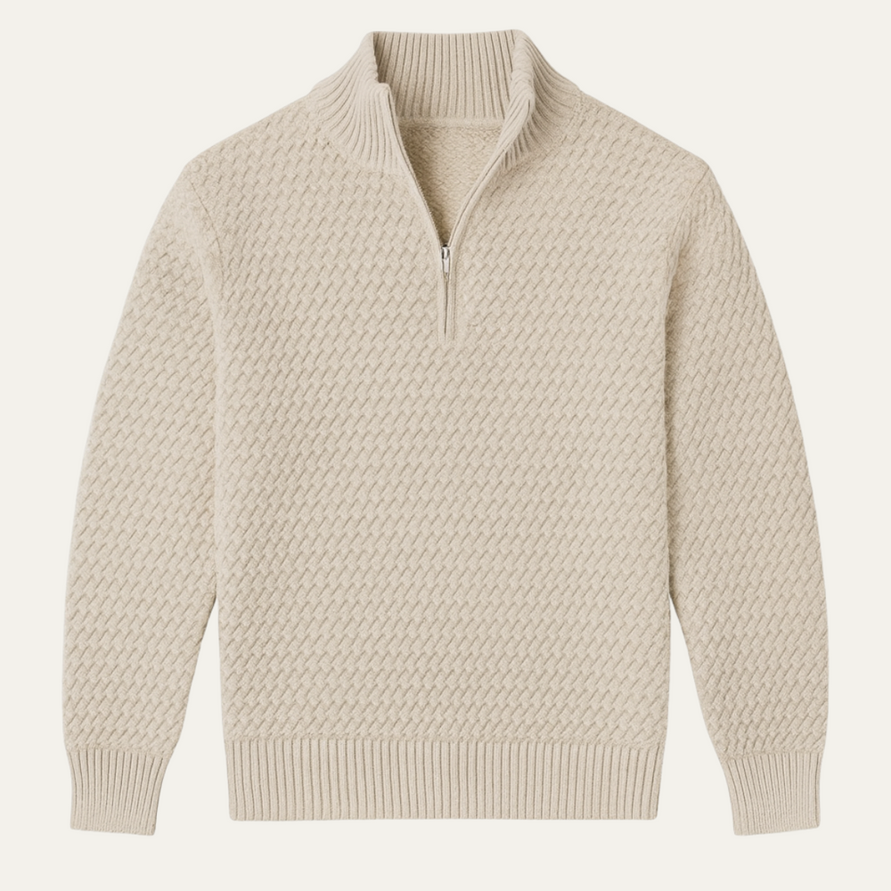 Men's Raised-Diamond Textured Quarter-Zip, Tall Ribbed-Collar Sweater