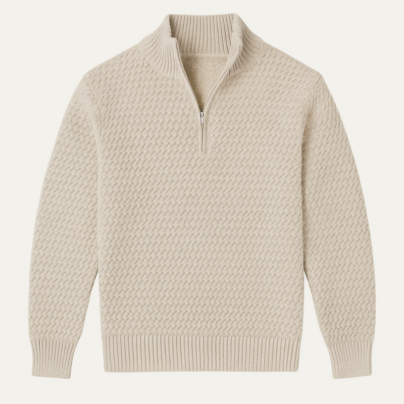 Men's Raised-Diamond Textured Quarter-Zip, Tall Ribbed-Collar Sweater