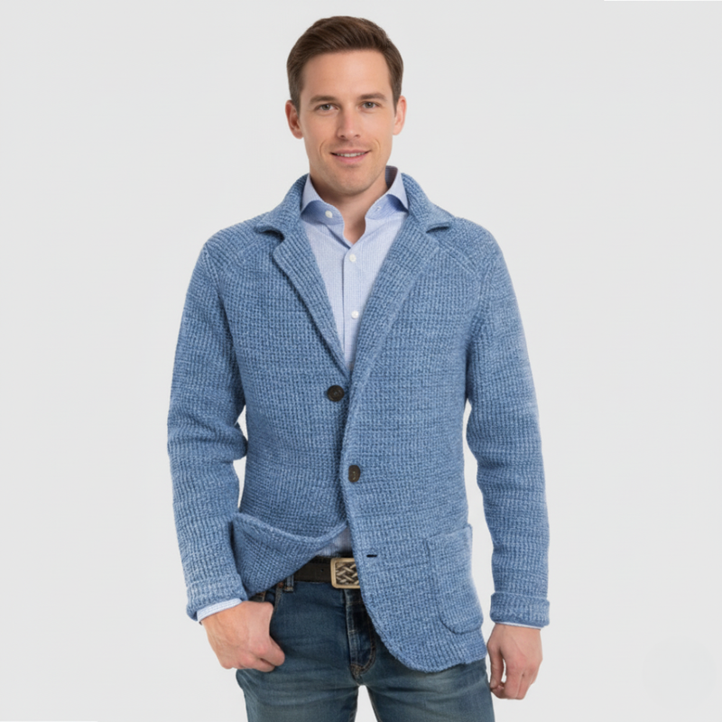 Men's Waffle-Knit Notch-Lapel Blazer, Two-Button Patch-Pocket Jacket