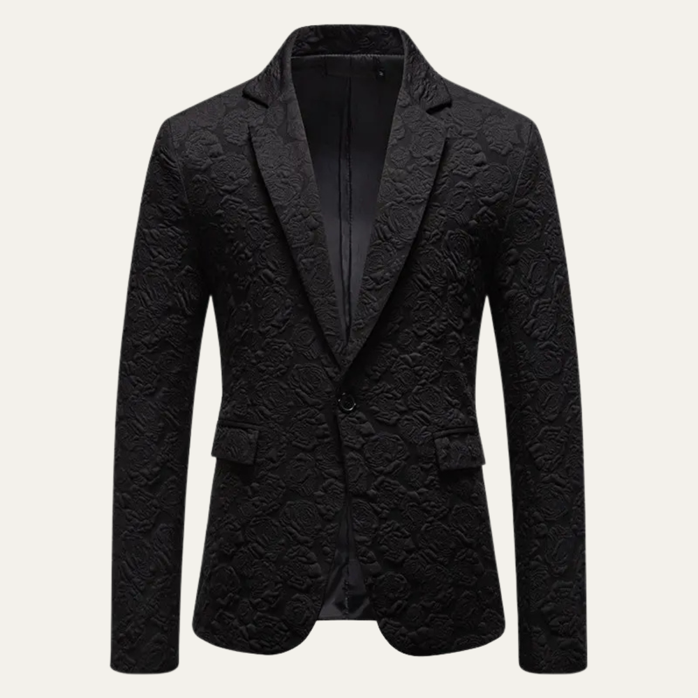 Men's Raised-Floral Dinner Blazer, One-Button Notch-Lapel Jacket