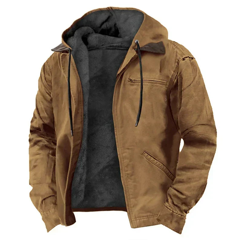 Men's Fleece-Lined Hooded Jacket, Zip-Front Woven Shell