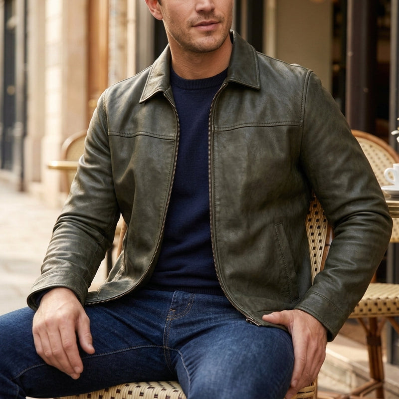Men's Faux-Leather Stand-Collar Layering Jacket, Cool-Season Suede Zip Overcoat