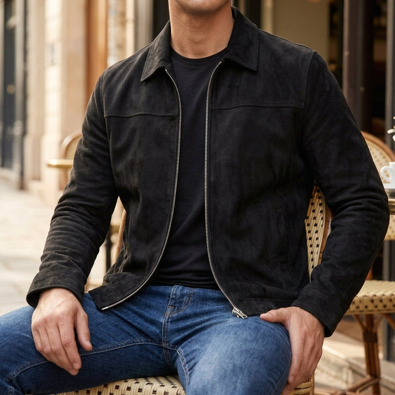 Men's Faux-Leather Zip Jacket, Shirt-Collar Cool-Season Coat
