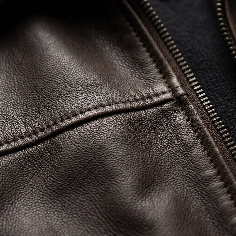 Men's Faux-Leather Zip Jacket, Shirt-Collar Cool-Season Coat