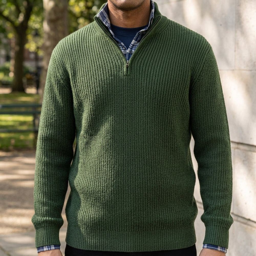 Men's Ridged-Knit Quarter-Zip Pullover, Exposed-Zip Stand-Collar Sweater