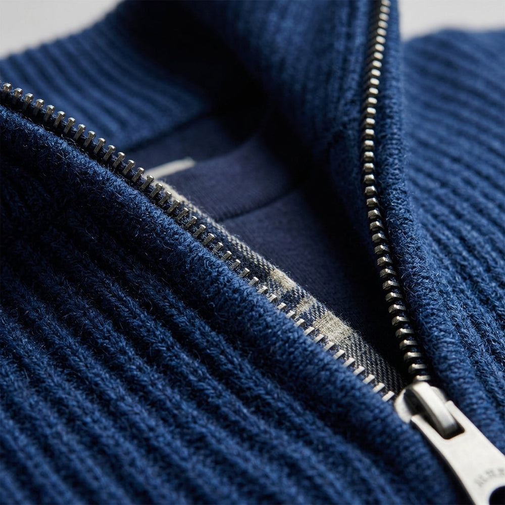 Men's Ridged-Knit Quarter-Zip Pullover, Exposed-Zip Stand-Collar Sweater