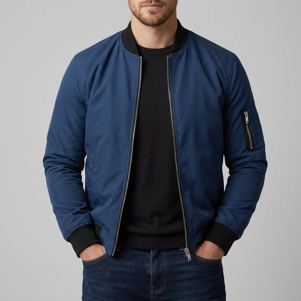 Men's Lightweight Woven Bomber Jacket, Rib Collar and Sleeve Zip