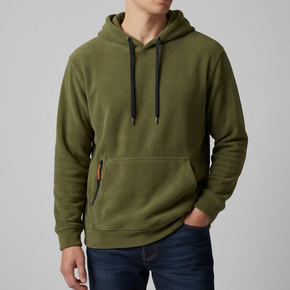 Men's Fleece Pullover Hoodie, Zip-Pocket Drawstring Sweatshirt