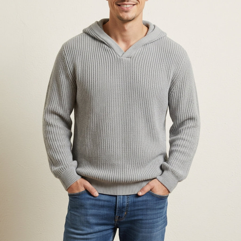 Men's Ribbed-Knit Hooded Pullover, Open V-Neck Sweater