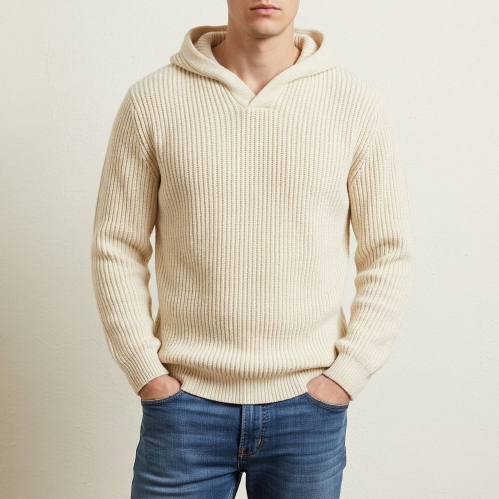 Men's Ribbed-Knit Hooded Pullover, Open V-Neck Sweater