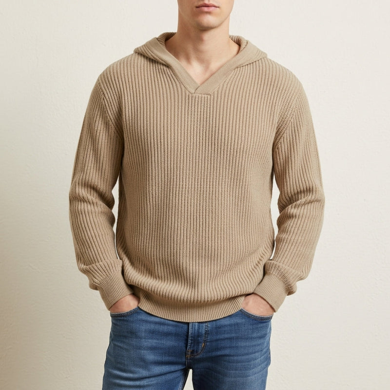 Men's Ribbed-Knit Hooded Pullover, Open V-Neck Sweater
