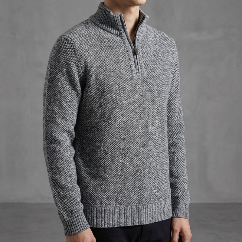Men's Ribbed Half-Zip Top, Winter-Weight Stand-Collar Knit