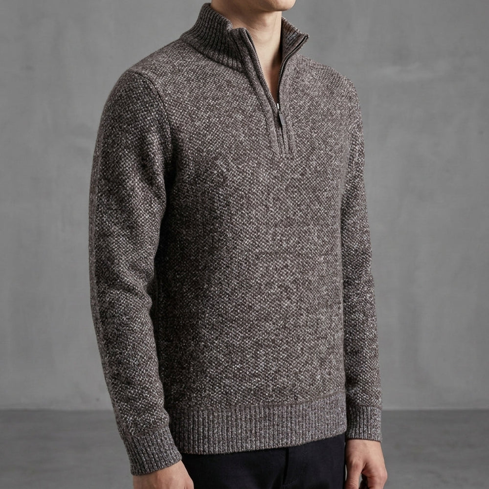Men's Flecked Two-Tone Quarter-Zip Sweater, Heavyweight Stand-Collar Knit