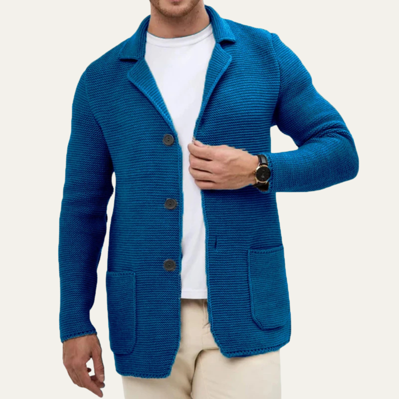 Men's Knitted Blazer Cardigan, Notch-Lapel Three-Button Sport Coat