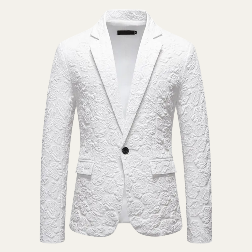 Men's Raised-Floral Dinner Blazer, One-Button Notch-Lapel Jacket