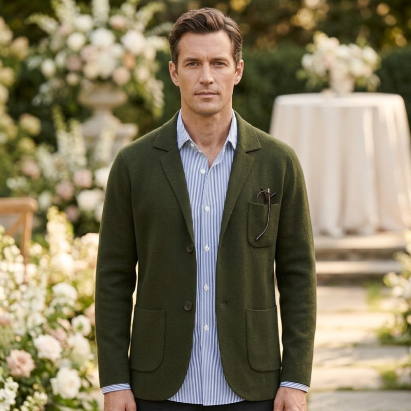 Men's Cotton Notch-Lapel Blazer, Mid-Weight Woven Tailored Jacket