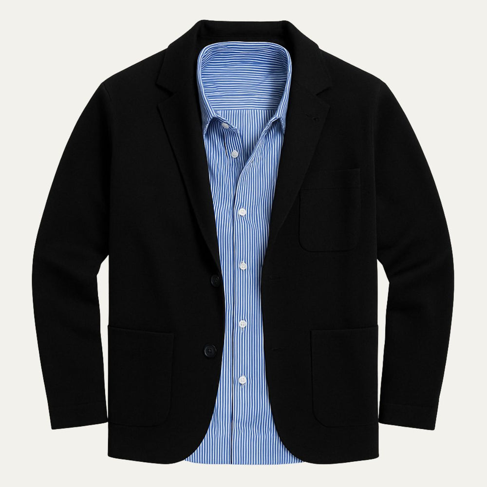 Men's Soft Knit Notch-Lapel Blazer, Unstructured Two-Button Jacket