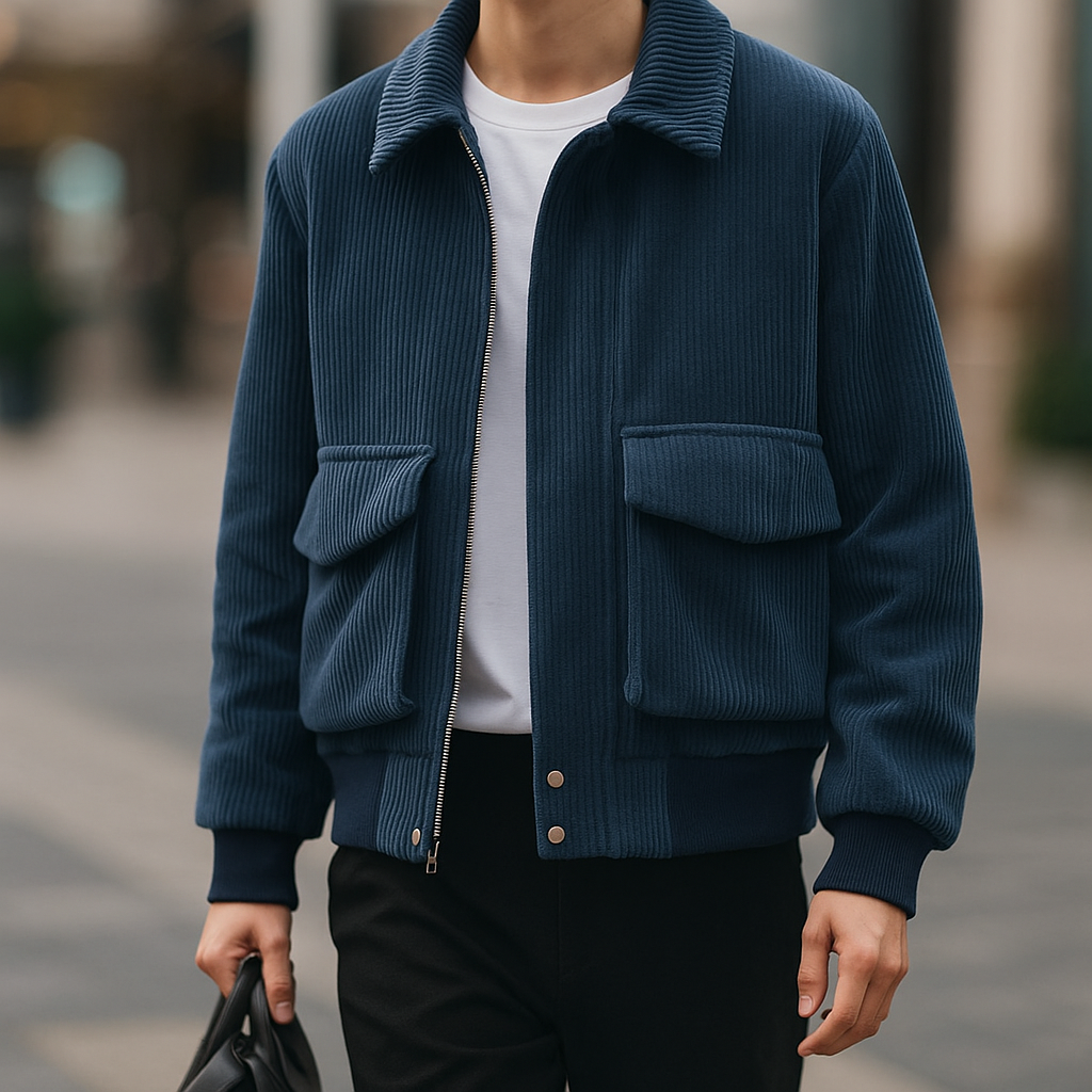 Men's Corduroy Zip-Up Shell Jacket, Fall Cotton Utility Coat