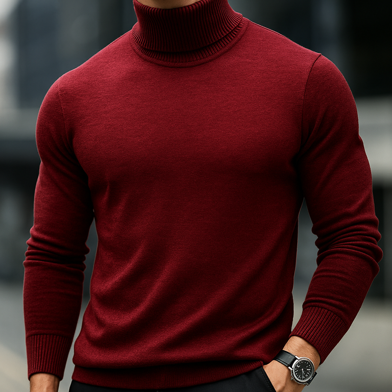 Men's Fine-Knit Roll-Neck Pullover, Slim Layering Sweater