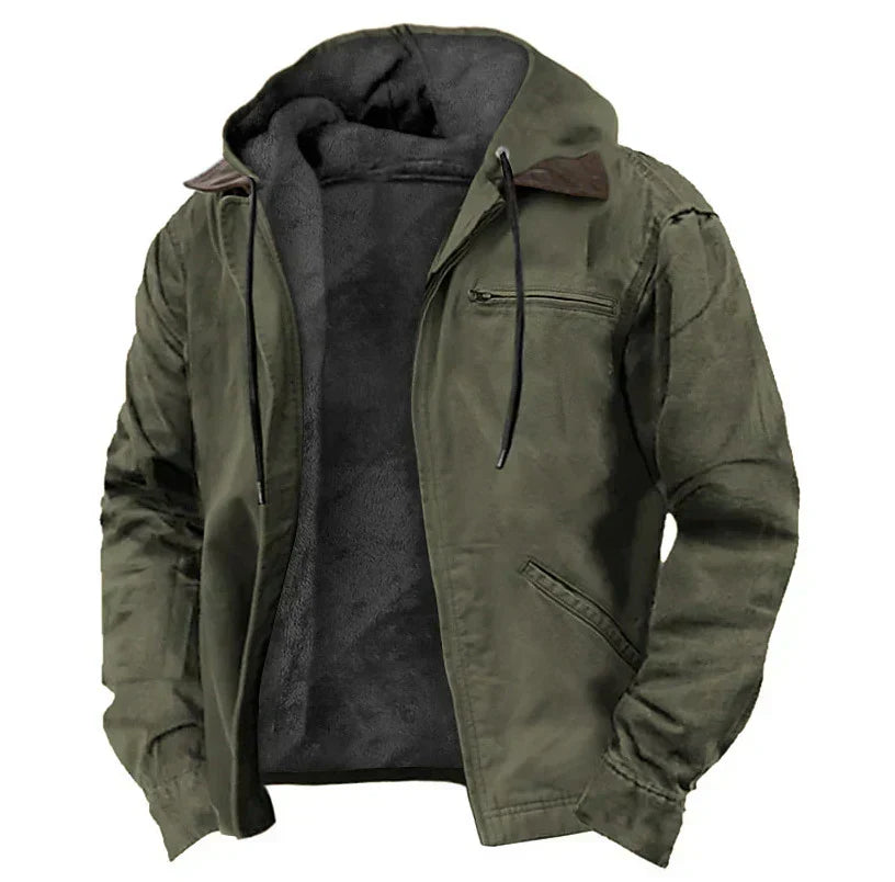 Men's Fleece-Lined Hooded Jacket, Zip-Front Woven Shell