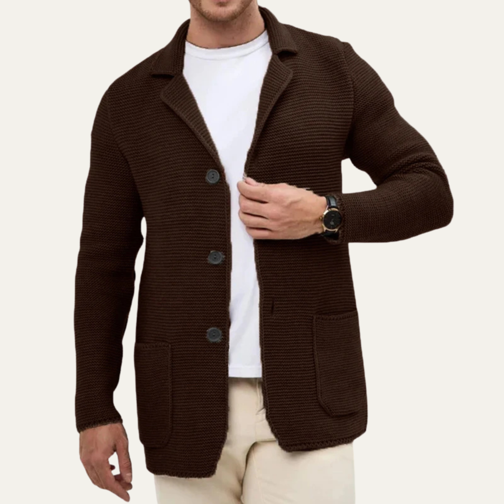 Men's Ridged-Knit Notch-Lapel Blazer, Three-Button Patch-Pocket Jacket