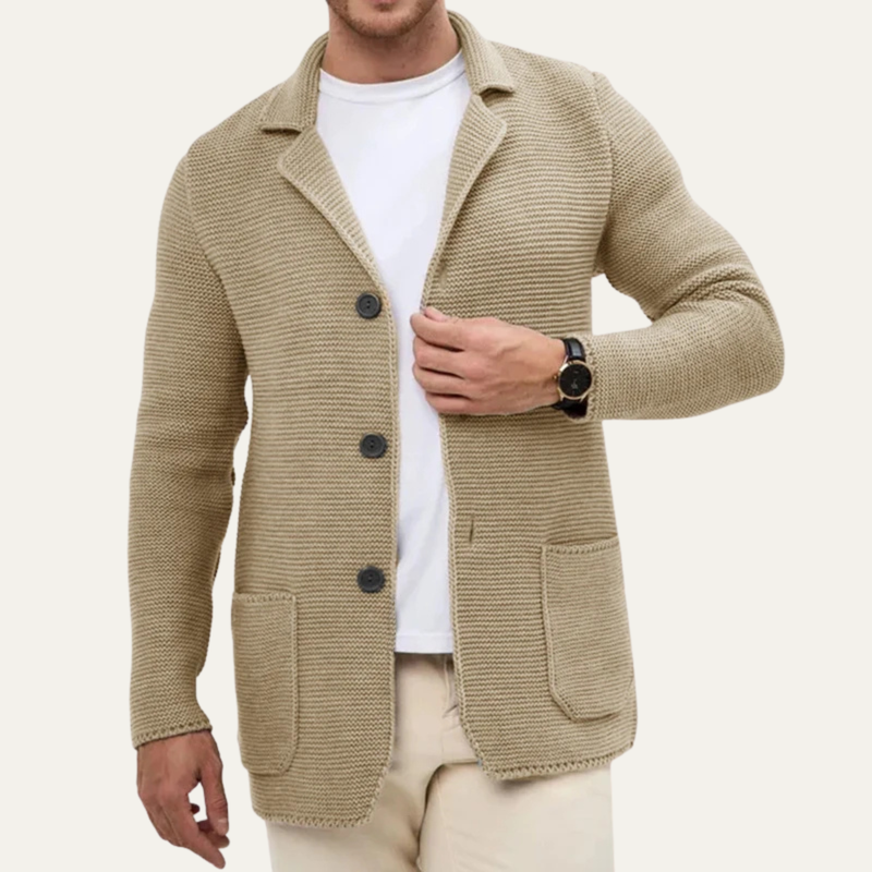 Men's Ridged-Knit Notch-Lapel Blazer, Three-Button Patch-Pocket Jacket