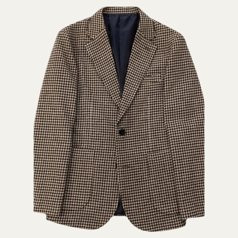 Men's Houndstooth Check Blazer, Soft-Shoulder Notch-Lapel Jacket
