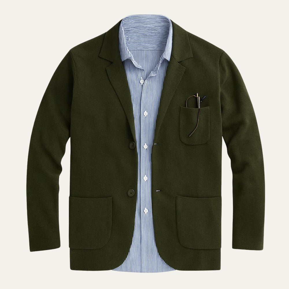Men's Soft Knit Notch-Lapel Blazer, Unstructured Two-Button Jacket