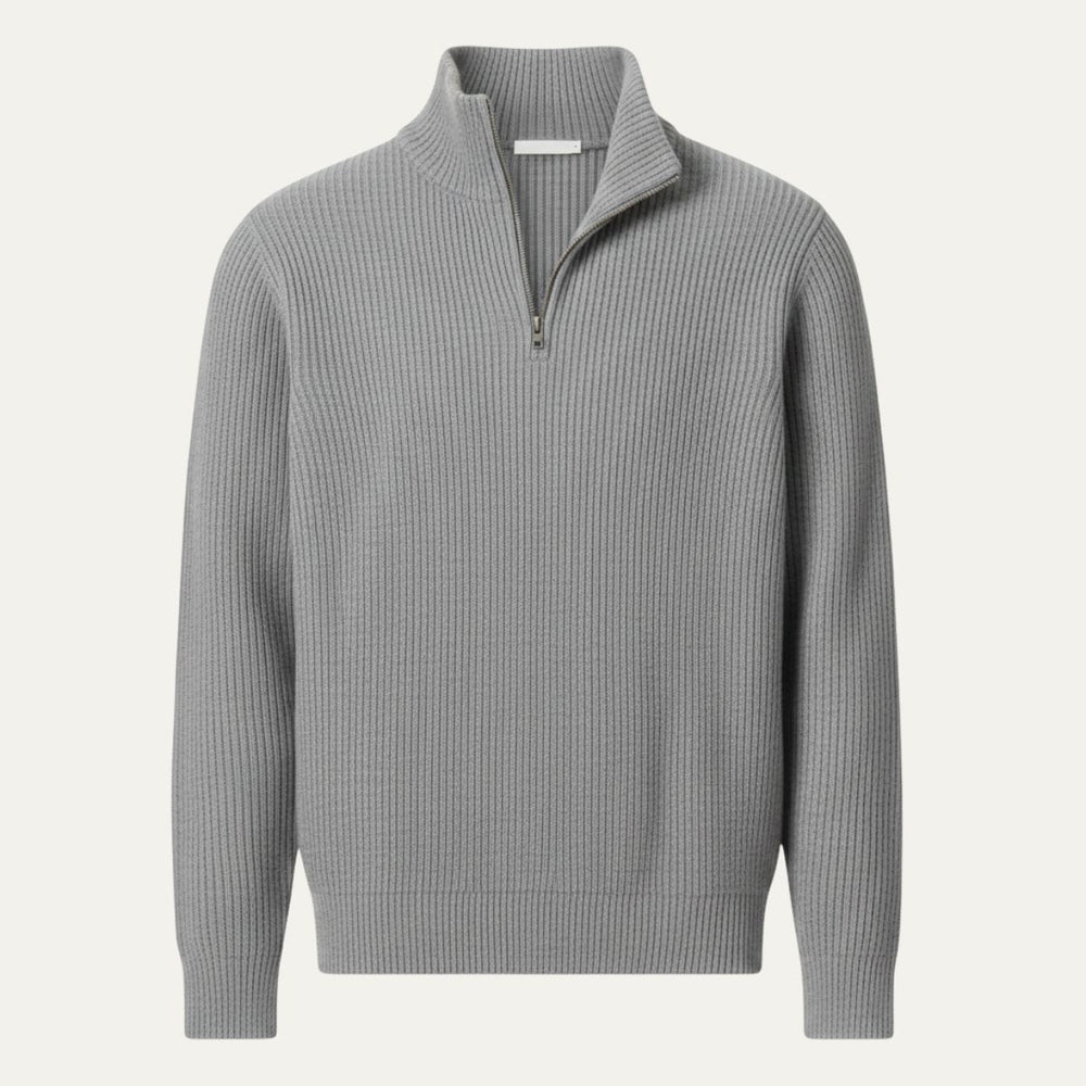 Men's Chunky Broad-Rib Quarter-Zip Sweater, Tall Stand-Collar Knit