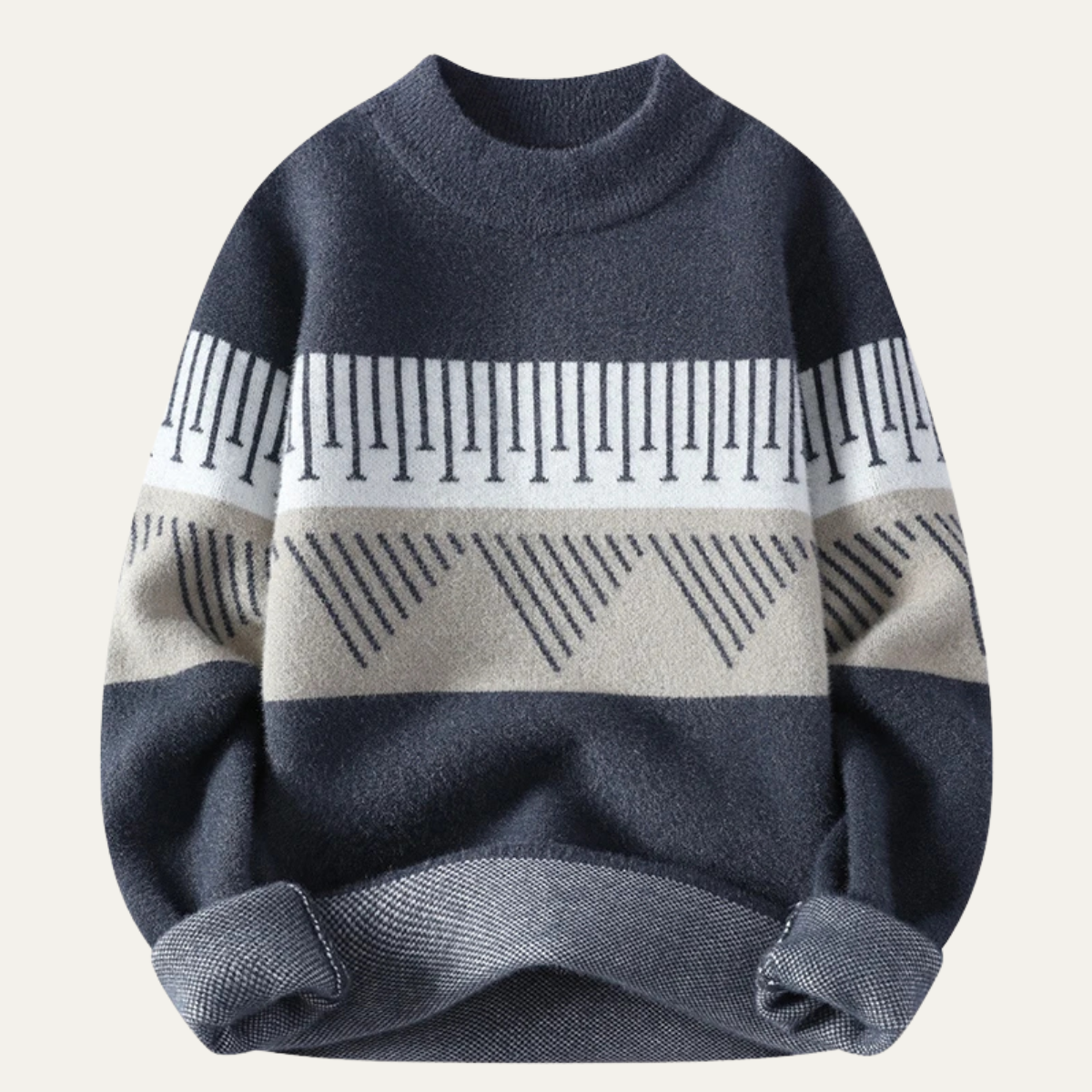 Men's Striped Crewneck Pullover, Mid-Weight Ribbed Sweater Top