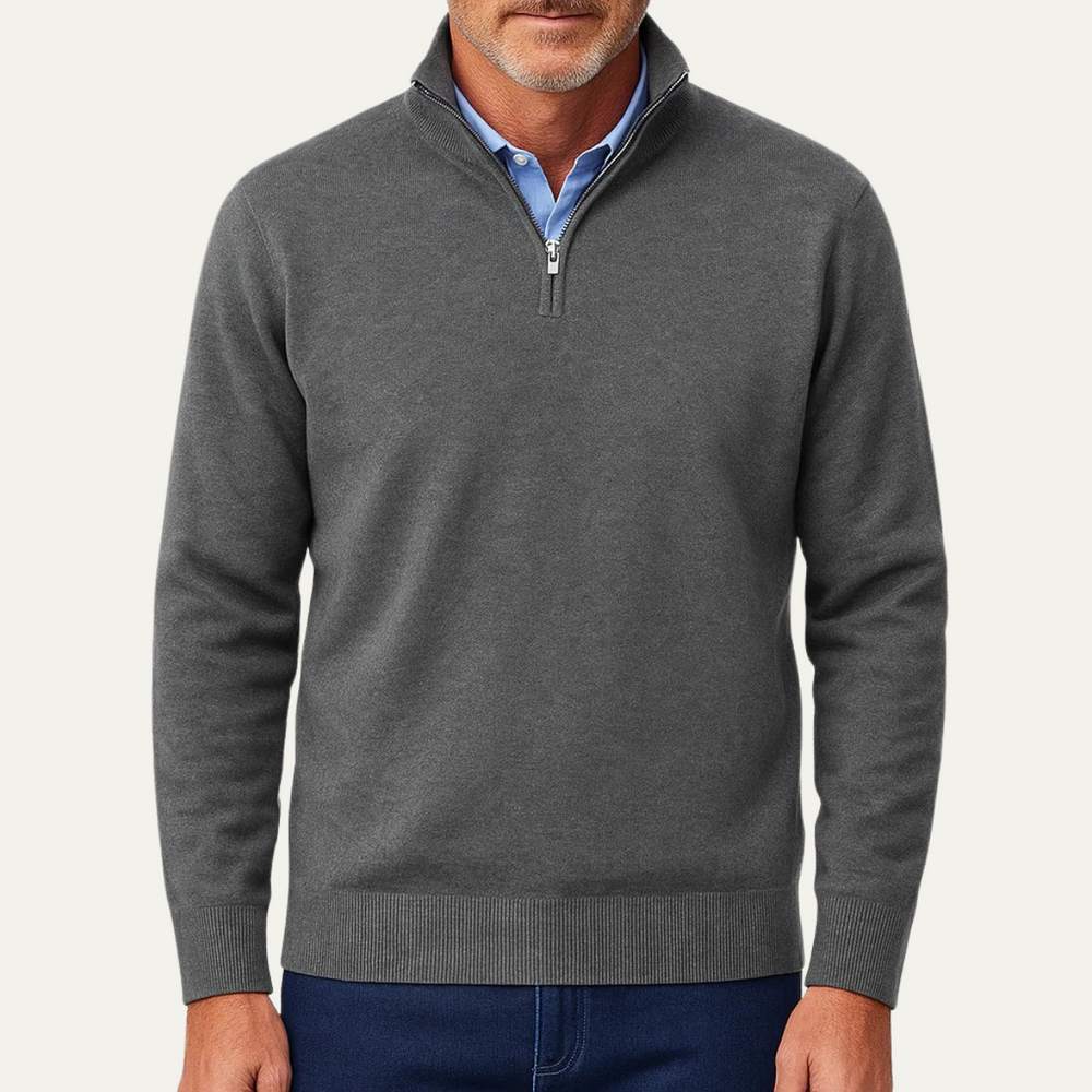 Men's Ribbed Zip-Neck Sweater, Layering Stand-Collar Knit