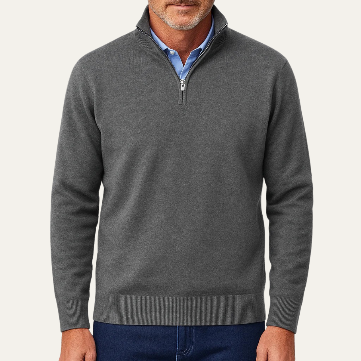 Men's Ribbed Zip-Neck Sweater, Layering Stand-Collar Knit