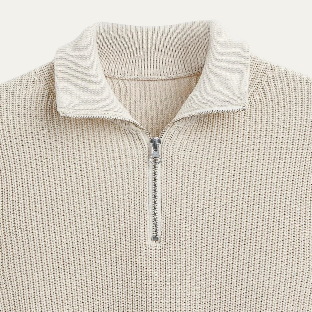 Men's Fine-Rib Quarter-Zip Sweater, Fold-Over Collar Knit