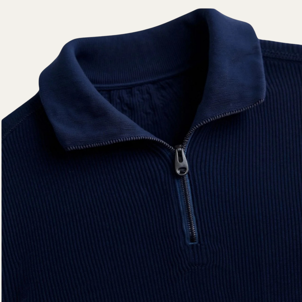Men's Fine-Rib Quarter-Zip Sweater, Fold-Over Collar Knit