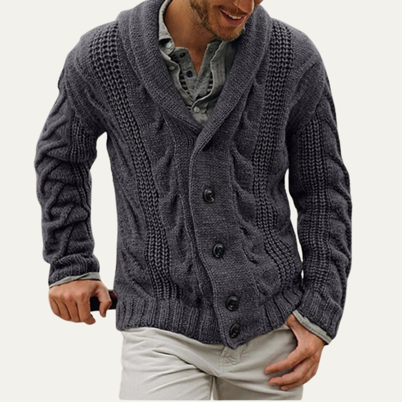 Men's Ribbed Cardigan Sweater, Cold-Weather Button-Up Knit