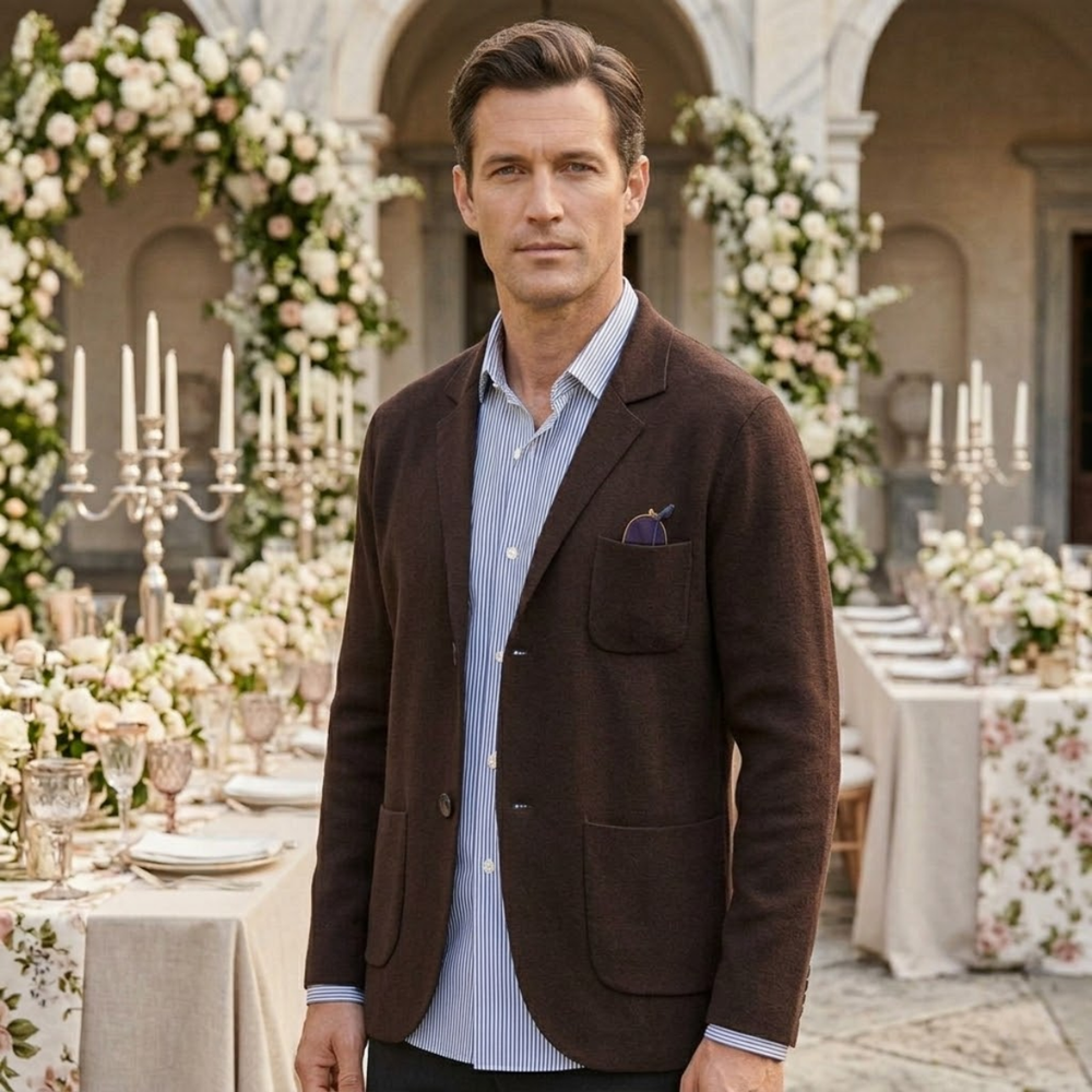 Men's Soft Knit Notch-Lapel Blazer, Unstructured Two-Button Jacket