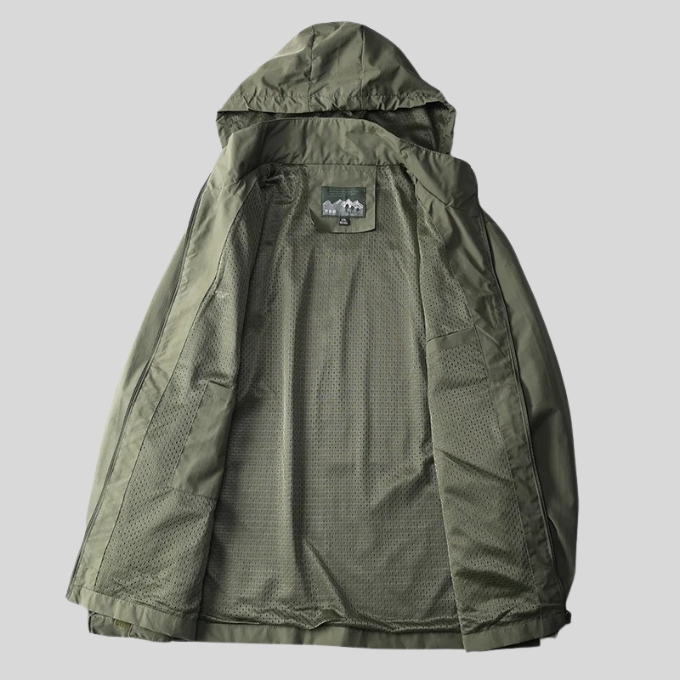 Men's Water-Repellent Hooded Shell Jacket, Mesh-Lined Utility Coat