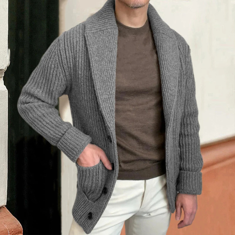 Men's Chunky-Knit Button-Front Cardigan Layer, Classic Ribbed Buttoned Overlayer
