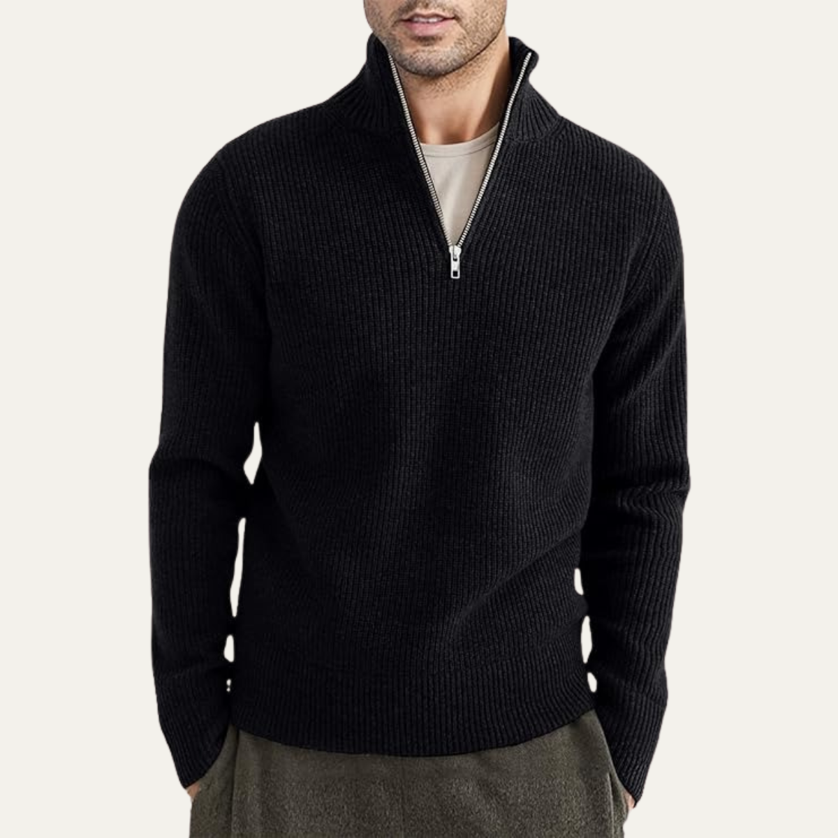 Men's Ribbed Quarter-Zip Sweater, All-Season Stand-Collar Knit
