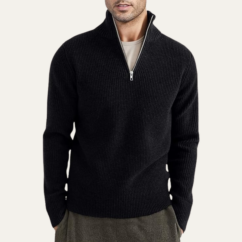 Men's Ribbed Quarter-Zip Sweater, All-Season Stand-Collar Knit