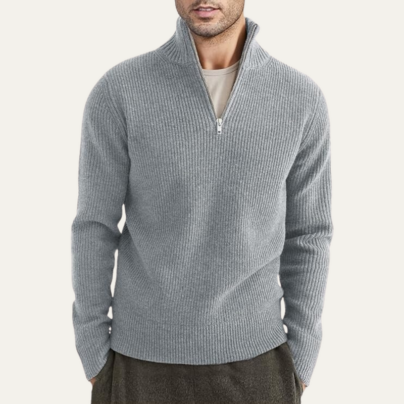 Men's Chunky Broad-Rib Quarter-Zip Sweater, Tall Stand-Collar Knit
