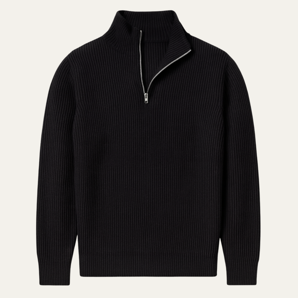 Men's Chunky Broad-Rib Quarter-Zip Sweater, Tall Stand-Collar Knit