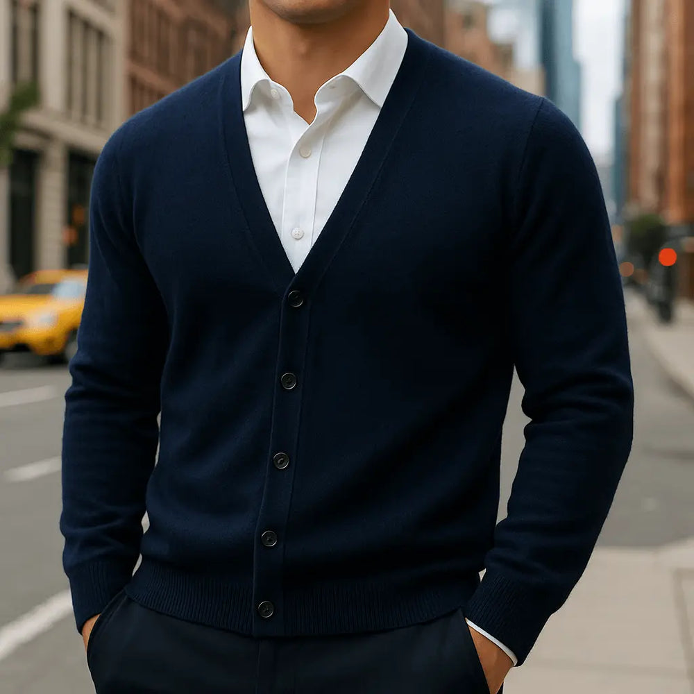 Men's V-Neck Button-Through Cardigan, Soft Brushed Knit