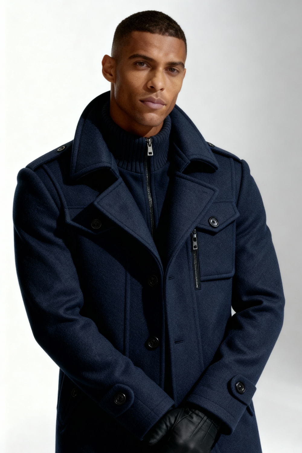 Men's Dense-Woven Car Coat, Inner Knit Zip Collar