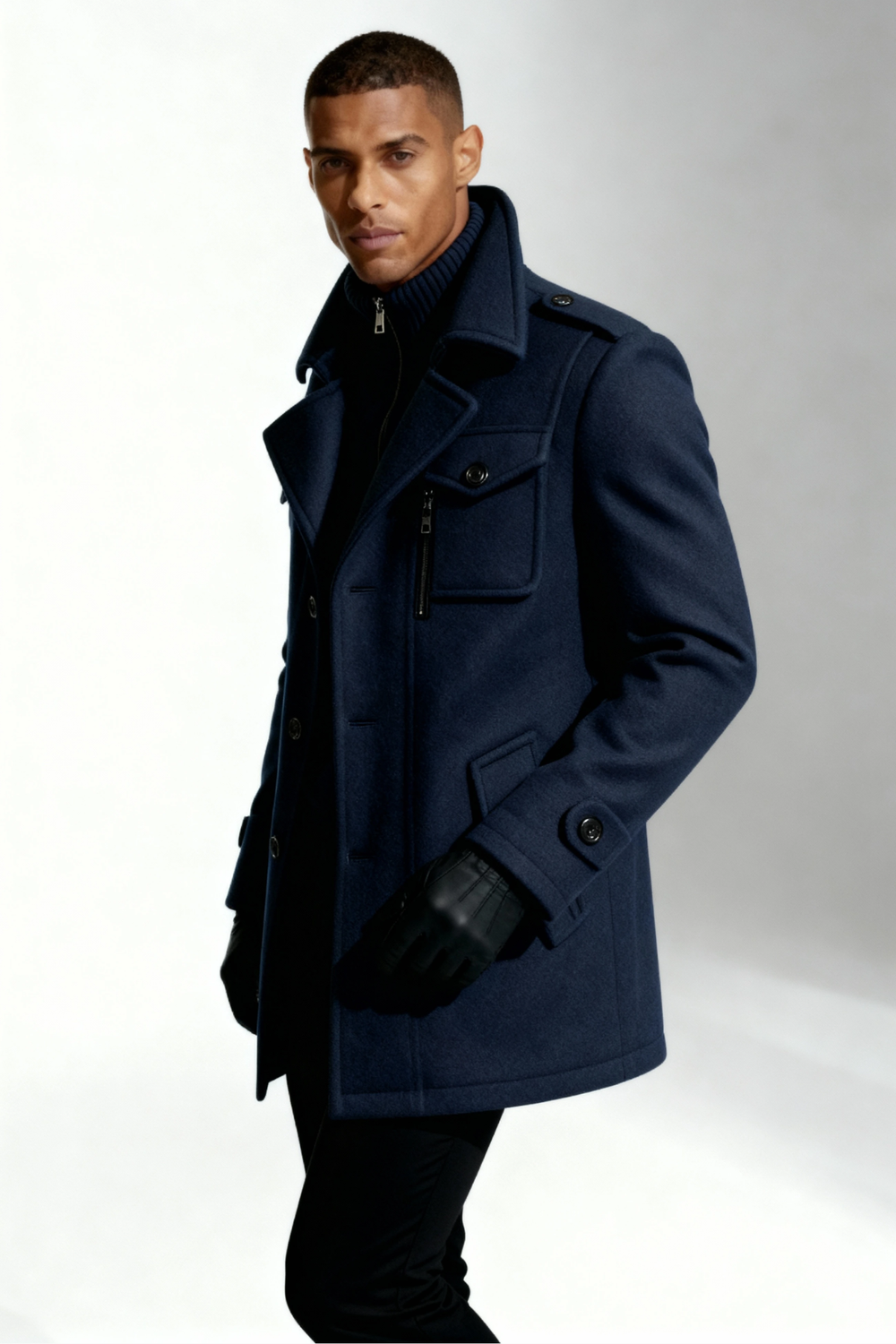 Men's Dense-Woven Car Coat, Inner Knit Zip Collar