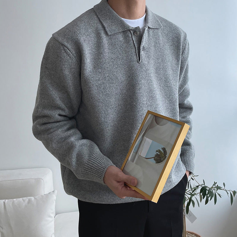 Men's Ribbed Polo Sweater, Smart-Casual Pullover Knit