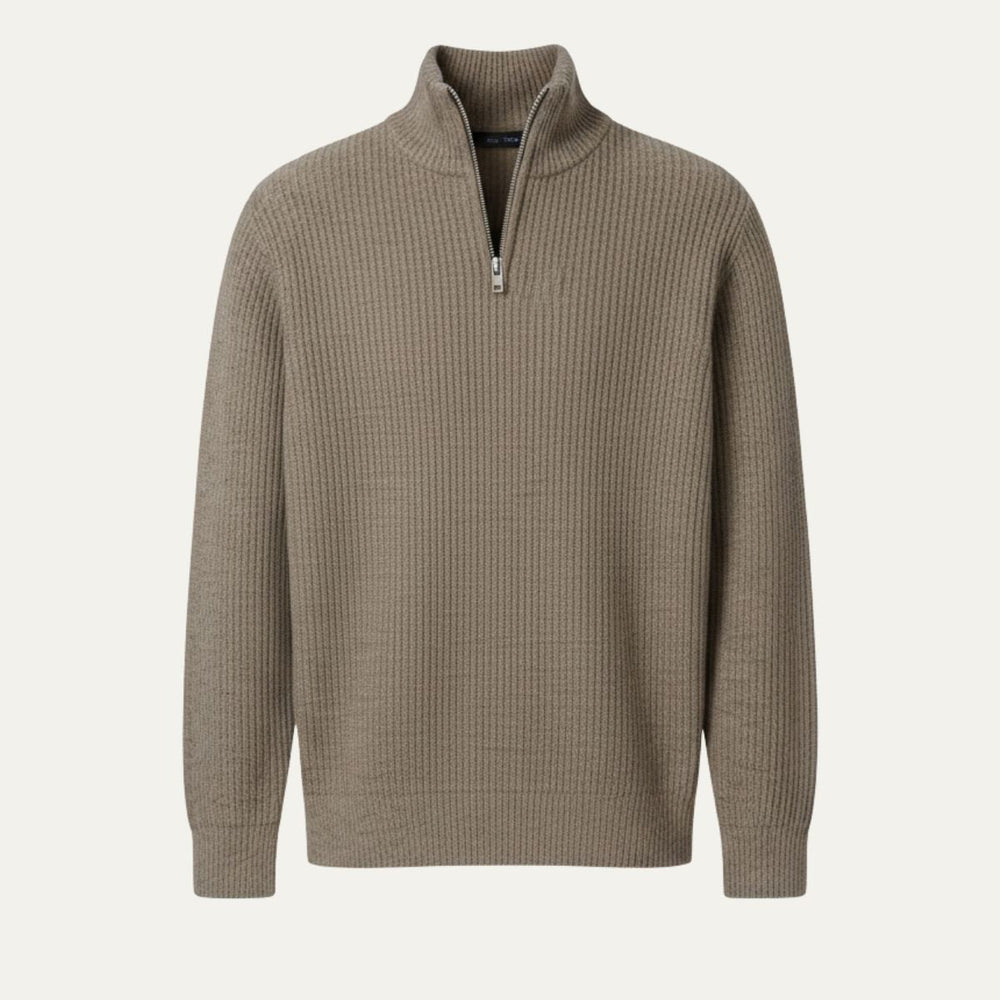 Men's Chunky Broad-Rib Quarter-Zip Sweater, Tall Stand-Collar Knit