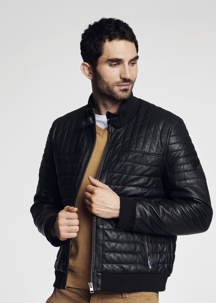 Men's Faux-Leather Button-Front Layering Jacket, Padded Seasonal Coat