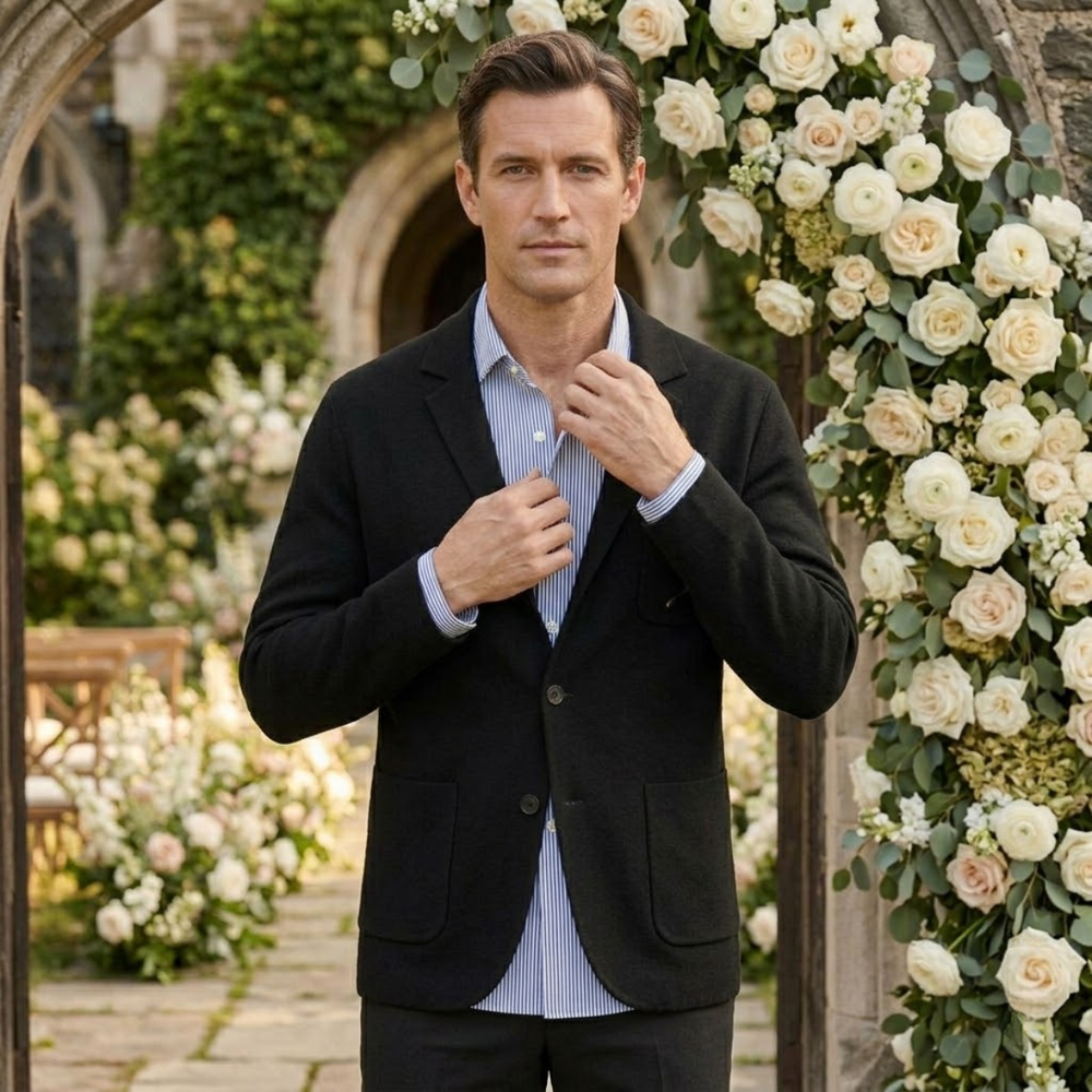 Men's Soft Knit Notch-Lapel Blazer, Unstructured Two-Button Jacket